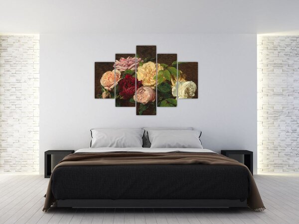 Obraz - Henri Fantin-Latour, Roses de Nice on a Table, reprodukcia (150x105 cm)