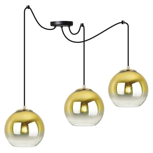 Závesné svietidlo Bergen Gold Spider, 3x zlaté/transparentné sklenené tienidlo (fi 15cm)