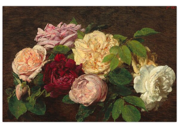 Obraz - Henri Fantin-Latour, Roses de Nice on a Table, reprodukcia (90x60 cm)
