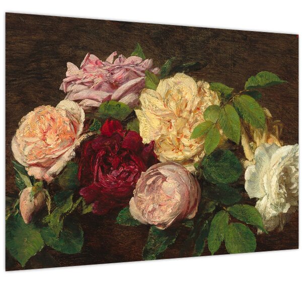 Obraz - Henri Fantin-Latour, Roses de Nice on a Table, reprodukcia (70x50 cm)