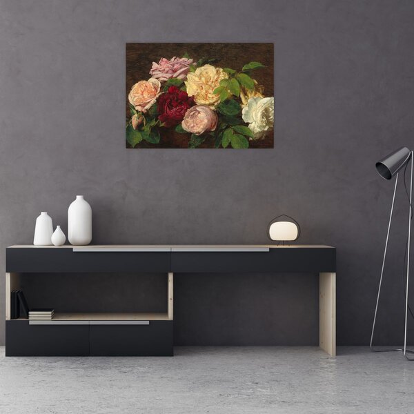 Obraz - Henri Fantin-Latour, Roses de Nice on a Table, reprodukcia (70x50 cm)
