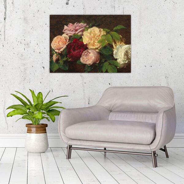 Obraz - Henri Fantin-Latour, Roses de Nice on a Table, reprodukcia (70x50 cm)