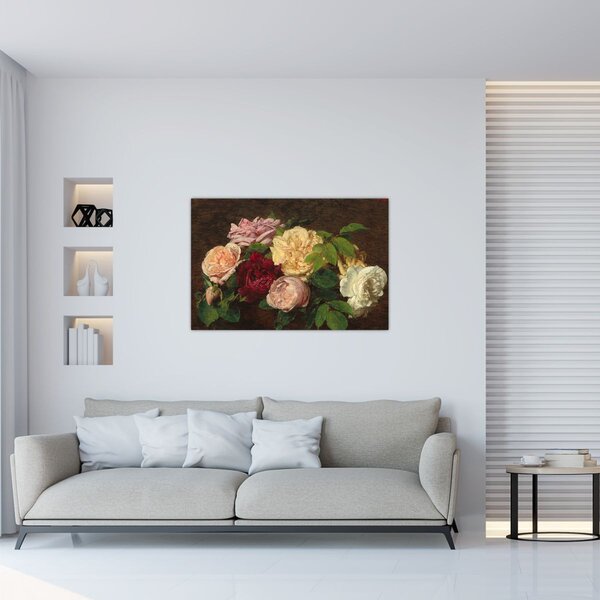 Obraz - Henri Fantin-Latour, Roses de Nice on a Table, reprodukcia (90x60 cm)