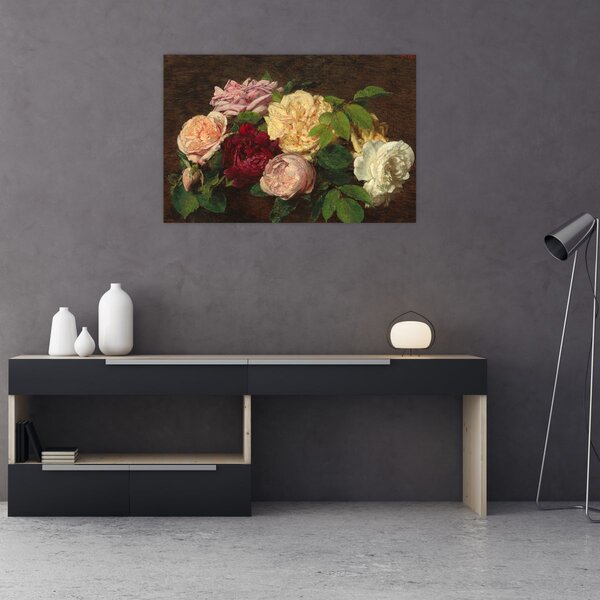 Obraz - Henri Fantin-Latour, Roses de Nice on a Table, reprodukcia (90x60 cm)
