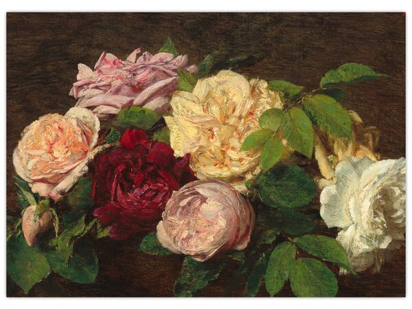 Obraz - Henri Fantin-Latour, Roses de Nice on a Table, reprodukcia (70x50 cm)