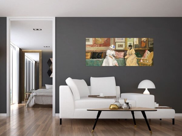 Obraz - William Merritt Chase, A Friendly Call, reprodukcia (120x50 cm)