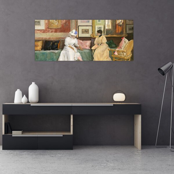 Obraz - William Merritt Chase, A Friendly Call, reprodukcia (120x50 cm)