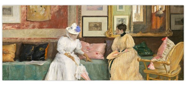 Obraz - William Merritt Chase, A Friendly Call, reprodukcia (120x50 cm)