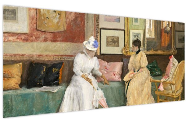 Obraz - William Merritt Chase, A Friendly Call, reprodukcia (120x50 cm)