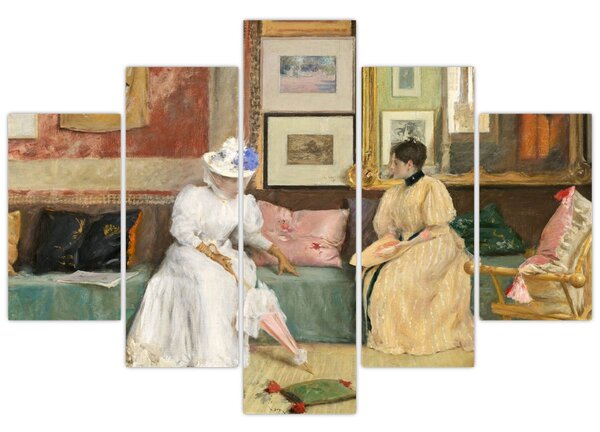Obraz - William Merritt Chase, A Friendly Call, reprodukcia (150x105 cm)