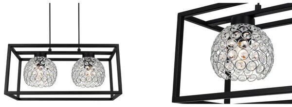 Závesné svietidlo Crystal Cage, 2x strieborné krištáľové tienidlo v kovovom ráme