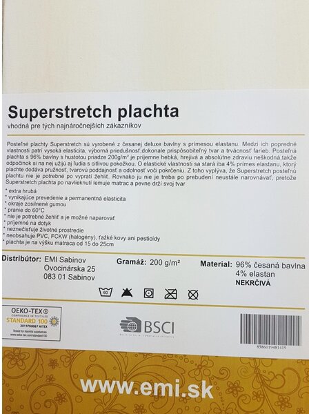 Plachta posteľná prírodná superstretch EMI, Plachta 90 (100)x200
