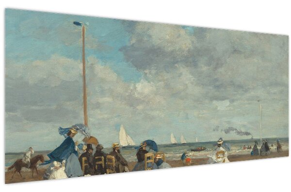 Obraz - Eugène Boudin, Beach at Trouville, reprodukcia (120x50 cm)