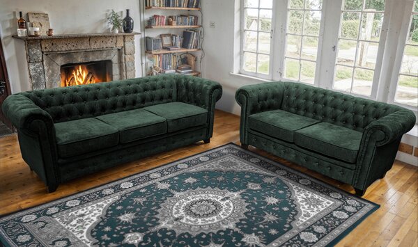 SEDAČKA CHESTERFIELD, drevo, textil, kompozitné drevo, tmavozelená Livetastic - Sedačky, Online Only