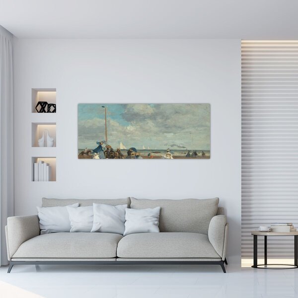 Obraz - Eugène Boudin, Beach at Trouville, reprodukcia (120x50 cm)