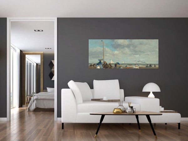 Obraz - Eugène Boudin, Beach at Trouville, reprodukcia (120x50 cm)
