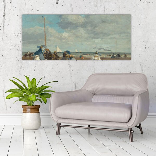 Obraz - Eugène Boudin, Beach at Trouville, reprodukcia (120x50 cm)