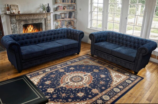 SEDAČKA CHESTERFIELD, drevo, textil, kompozitné drevo, modrá Livetastic - Sedačky, Online Only