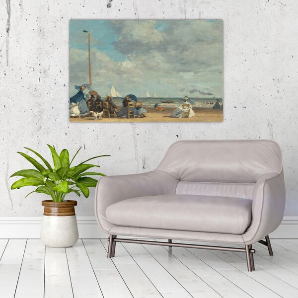 Obraz - Eugène Boudin, Beach at Trouville, reprodukcia (90x60 cm)