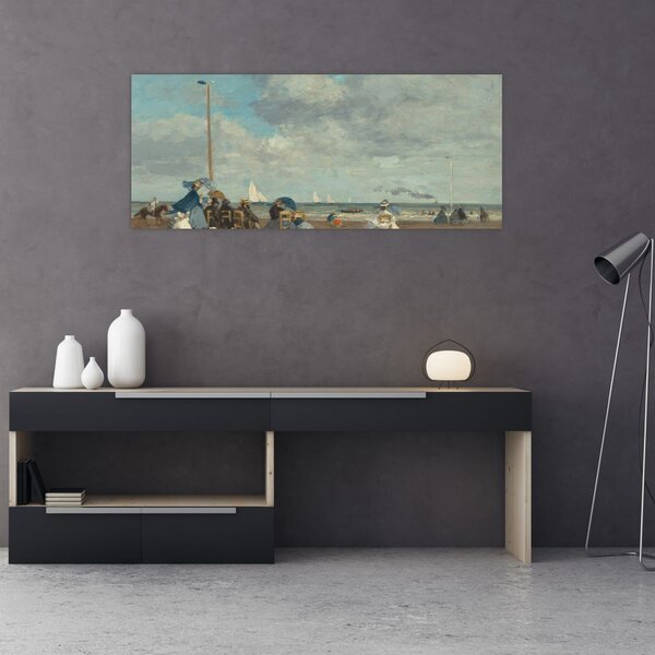 Obraz - Eugène Boudin, Beach at Trouville, reprodukcia (120x50 cm)
