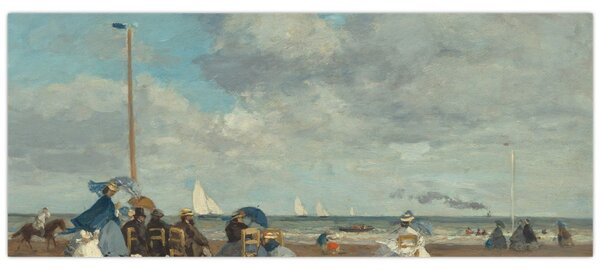 Obraz - Eugène Boudin, Beach at Trouville, reprodukcia (120x50 cm)
