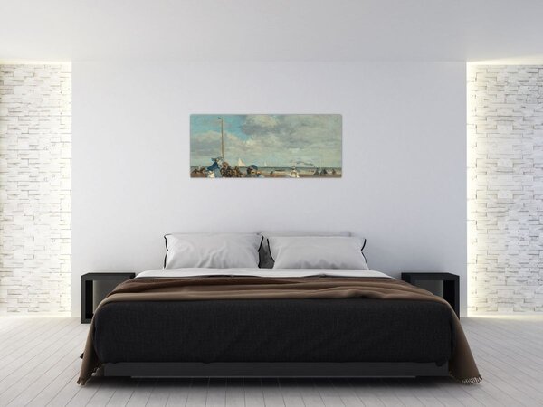 Obraz - Eugène Boudin, Beach at Trouville, reprodukcia (120x50 cm)
