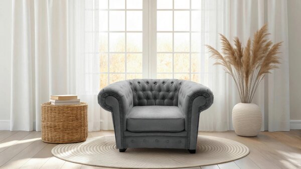 KRESLO CHESTERFIELD, textil, kompozitné drevo, sivá Livetastic - Online Only obývacie izby, Online Only
