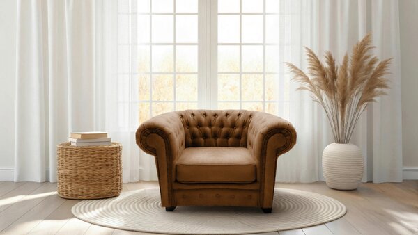 KRESLO CHESTERFIELD, textil, kompozitné drevo, koňaková Livetastic - Online Only obývacie izby, Online Only