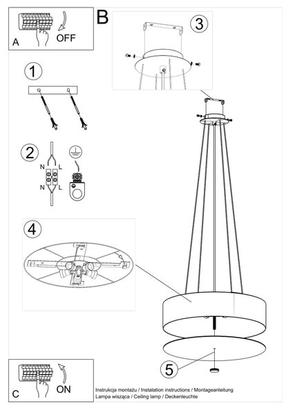 Závesné svietidlo Skala, 1x čierne textilné tienidlo, (biele sklo), (fi 50 cm)