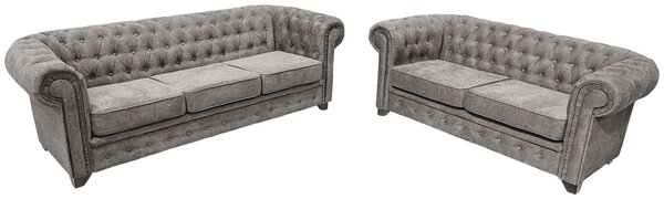 SEDAČKA CHESTERFIELD, drevo, textil, kompozitné drevo, sivá Livetastic - Sedačky, Online Only
