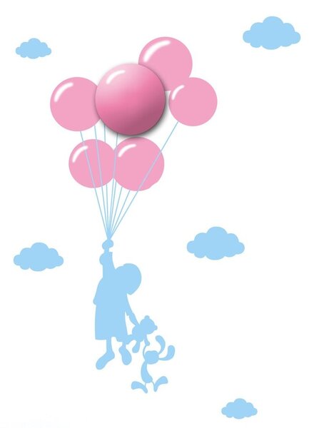 Detské nástenné svietidlo Balloons, 1x ružové plastové tienidlo, bl
