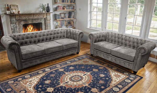 SEDAČKA CHESTERFIELD, drevo, textil, kompozitné drevo, sivá Livetastic - Sedačky, Online Only