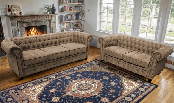 SEDAČKA CHESTERFIELD, drevo, textil, kompozitné drevo, svetlohnedá Livetastic - Sedačky, Online Only