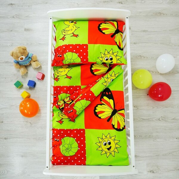Obliečky detské bavlnené zvieratká červené EMI, Detský set 90x130 + 45x65