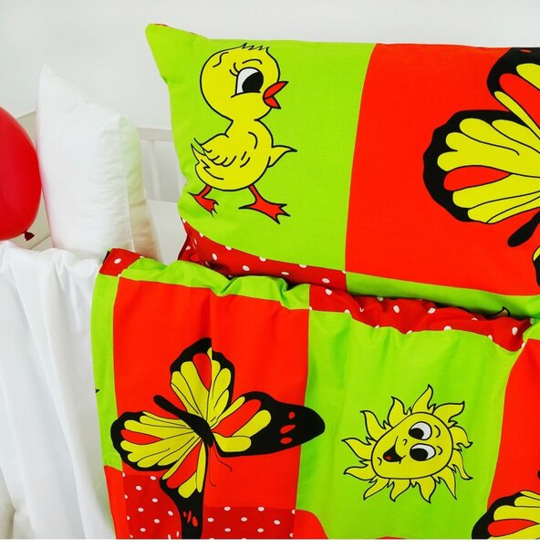Obliečky detské bavlnené zvieratká červené EMI, Detský set 90x130 + 45x65
