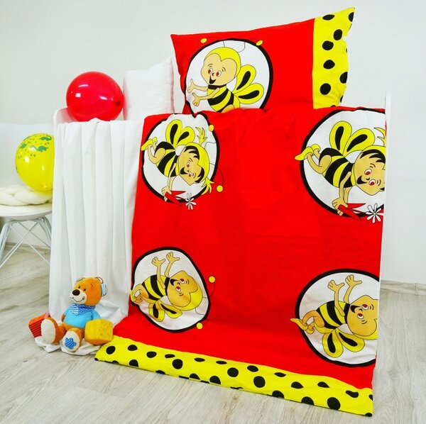 Obliečky detské bavlnené včielky červené EMI, Vankúš 70x90