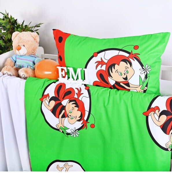 Obliečky detské bavlnené včielky zeleno-červené EMI, Paplón 90x130