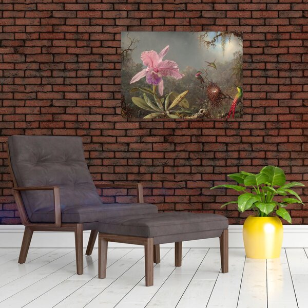 Obraz - Martin Johnson Heade, Cattleya Orchid and Three Hummingbirds, reprodukcia (70x50 cm)