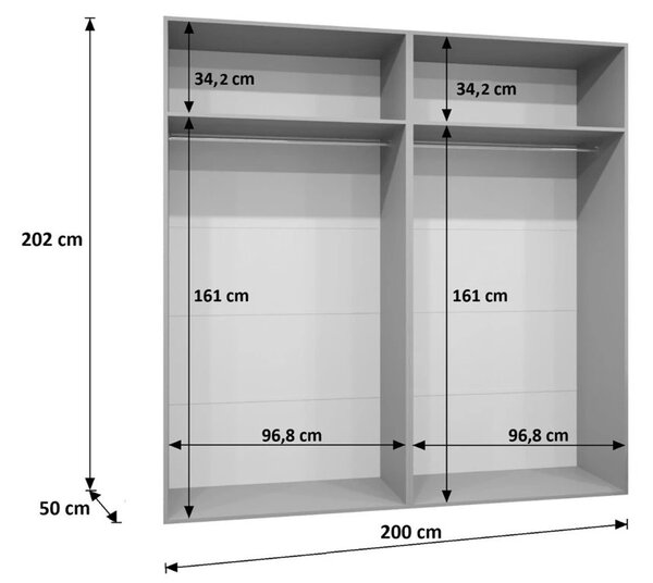Šatníková skriňa Pianos 1 200x202x52 - orech warmia / kašmír