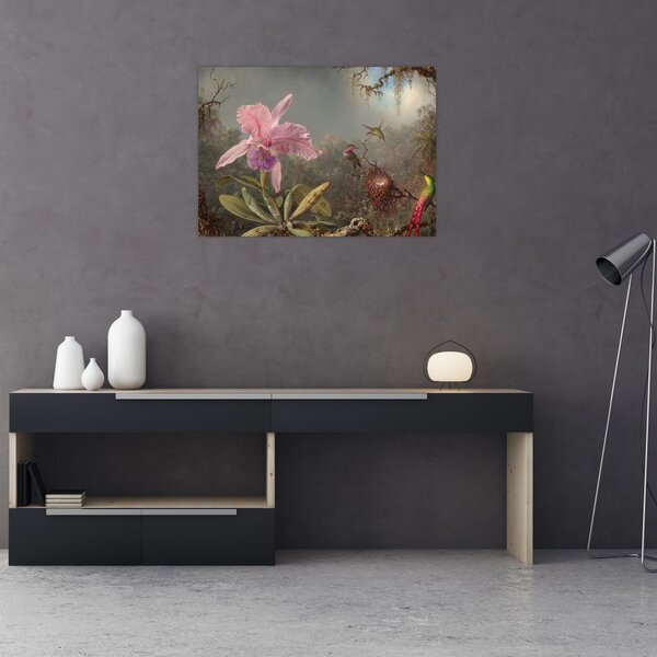 Obraz - Martin Johnson Heade, Cattleya Orchid and Three Hummingbirds, reprodukcia (70x50 cm)