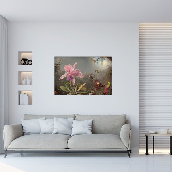 Obraz - Martin Johnson Heade, Cattleya Orchid and Three Hummingbirds, reprodukcia (90x60 cm)
