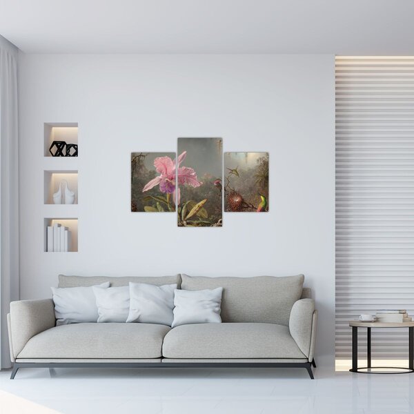 Obraz - Martin Johnson Heade, Cattleya Orchid and Three Hummingbirds, reprodukcia (90x60 cm)