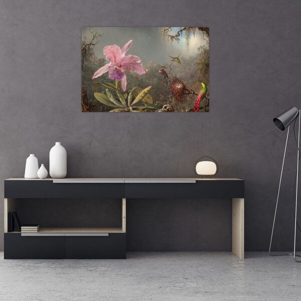 Obraz - Martin Johnson Heade, Cattleya Orchid and Three Hummingbirds, reprodukcia (90x60 cm)