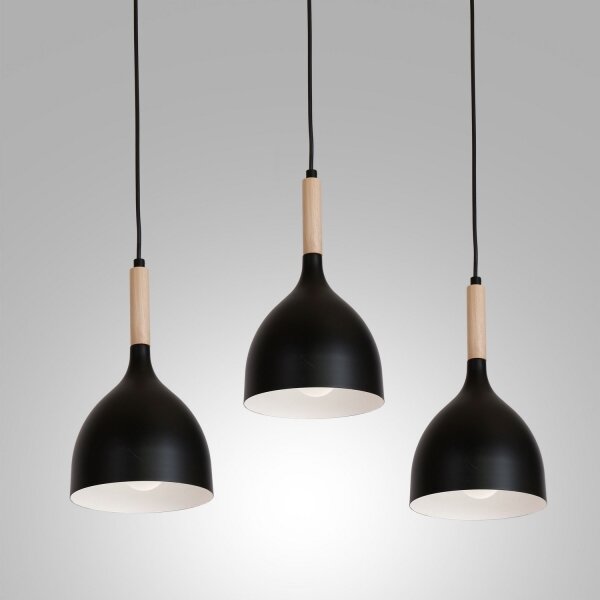 Luster na lanku NOAK WOOD 3xE27/15W/230V čierna/buk