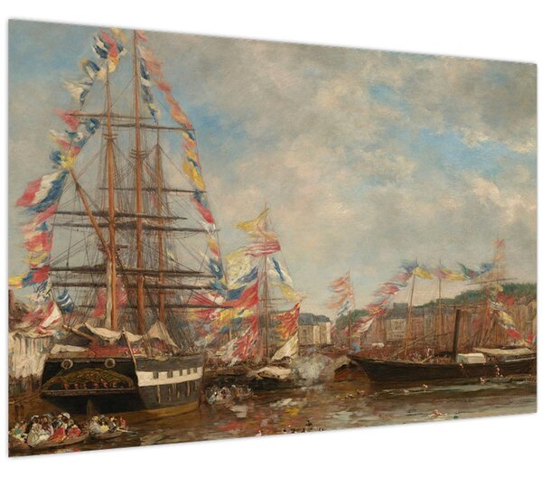 Obraz - Eugène Boudin, Festival in the Harbor of Honfleur, reprodukcia (90x60 cm)