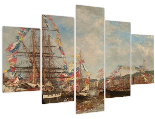 Obraz - Eugène Boudin, Festival in the Harbor of Honfleur, reprodukcia (150x105 cm)