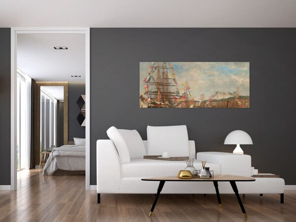 Obraz - Eugène Boudin, Festival in the Harbor of Honfleur, reprodukcia (120x50 cm)