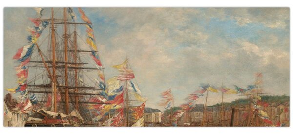 Obraz - Eugène Boudin, Festival in the Harbor of Honfleur, reprodukcia (120x50 cm)