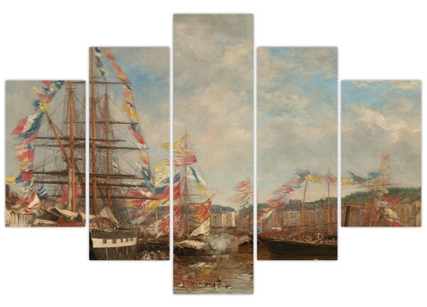 Obraz - Eugène Boudin, Festival in the Harbor of Honfleur, reprodukcia (150x105 cm)