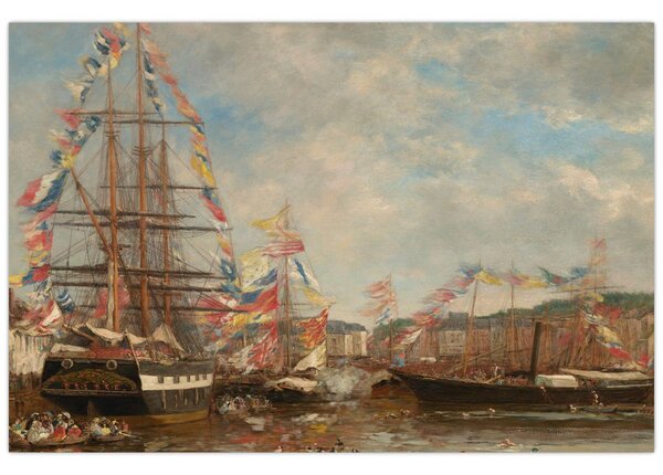 Obraz - Eugène Boudin, Festival in the Harbor of Honfleur, reprodukcia (90x60 cm)